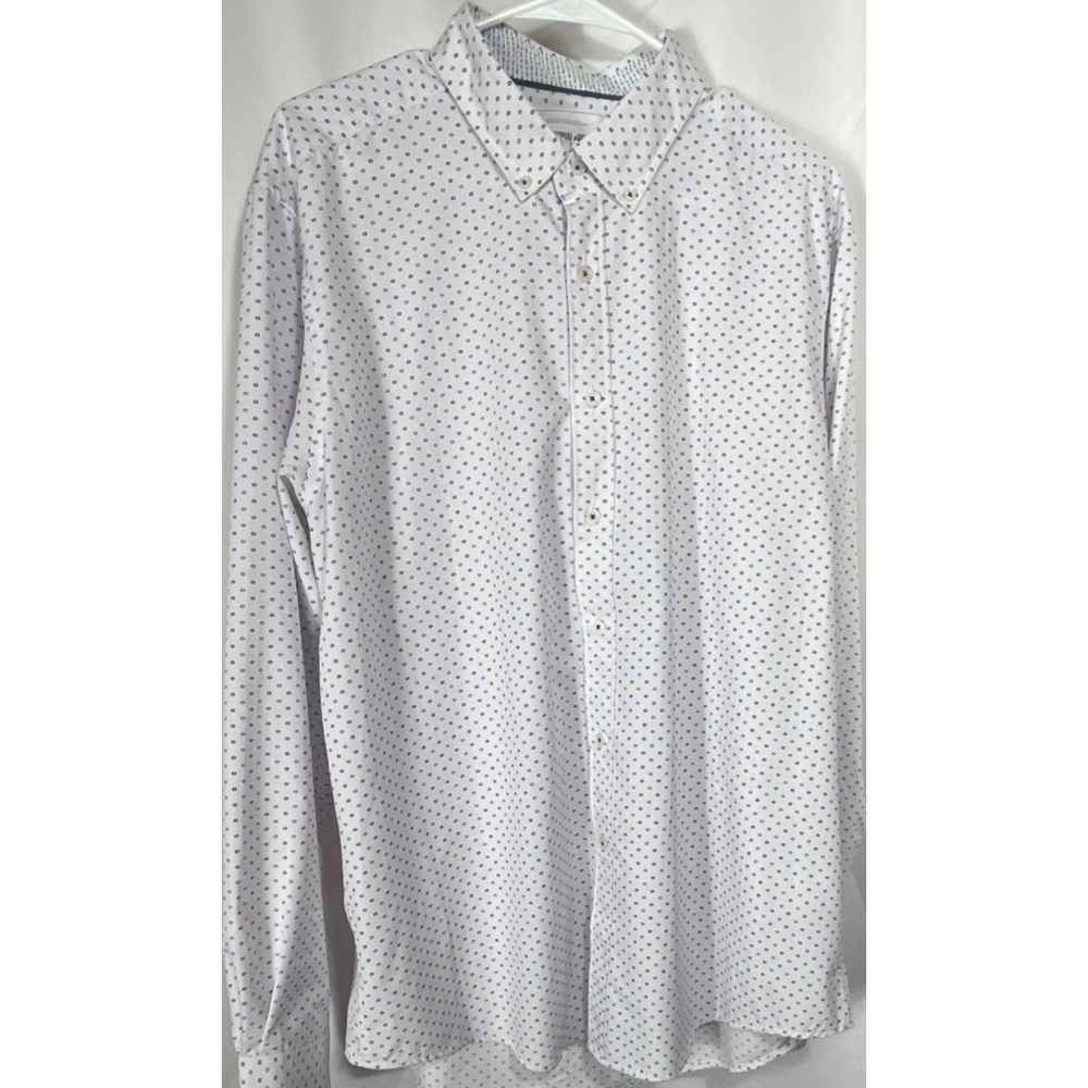 International Report Men's XL Long Sleeve White/Blue/Black Geometric‎ Button-Up